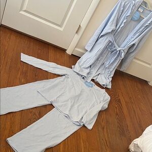 Women's Light Blue Striped pajama and robe set